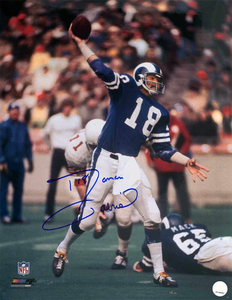 Roman Gabriel Signed LA Rams Blue Jersey Passing 16x20 Photo - (SCHWARTZ COA)