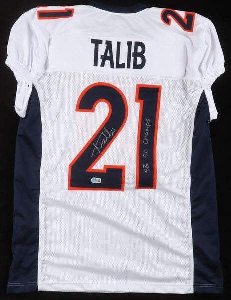 Aqib Talib Signed Denver Broncos Pro Cut Jersey Inscribed SB 50 Champs (Beckett)