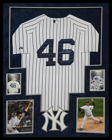 FRAMED SUEDE ANDY PETTITTE AUTOGRAPHED SIGNED NEW YORK YANKEES JERSEY JSA LETTER