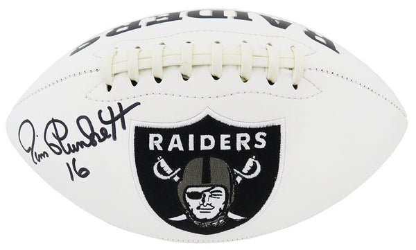 Jim Plunkett Signed Raiders Jarden White Panel Logo Full Size Football -(SS COA)