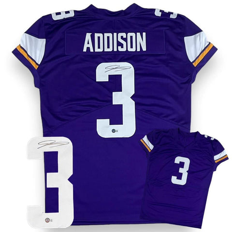 Jordan Addison Autographed SIGNED Game Cut Style Jersey - Purple - Beckett