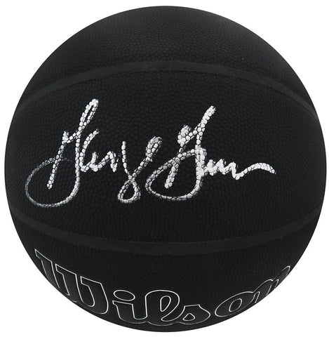 George Gervin Signed Wilson Black 75th Season Logo NBA Basketball (SCHWARTZ COA)