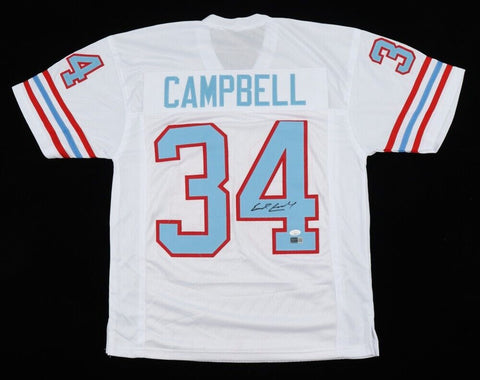 Earl Campbell Signed Houston Oilers White Jersey (JSA COA) Hall of Fame 1991 R.B