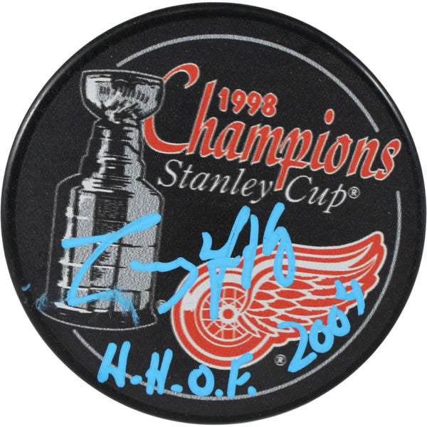 Larry Murphy Autographed Detroit Red Wings 1998 SC Champs Puck HOF JSA 53979