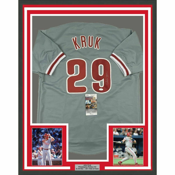 FRAMED Autographed/Signed JOHN KRUK 33x42 Philadelphia Grey Jersey JSA COA Auto