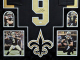 FRAMED IN SUEDE NEW ORLEANS SAINTS DREW BREES AUTOGRAPHED SIGNED JERSEY JSA COA