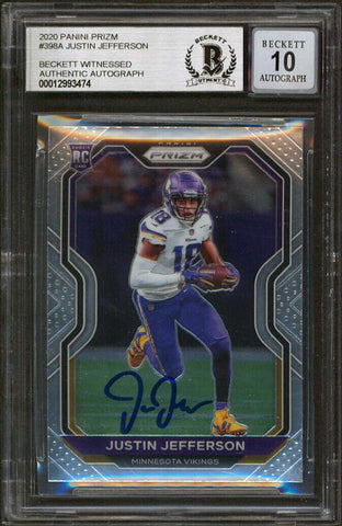 Justin Jefferson Signed 2020 Panini Prizm #398A RC Card Auto 10! BAS Slabbed 2