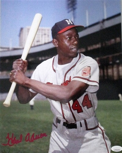Braves HENRY HANK AARON Signed 11x14 AUTO Photo #21 AUTO ~ HOF '82 1957 MVP -JSA