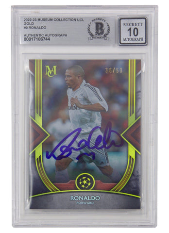 Ronaldo Nazario Signed 2022-23 Topps Museum UCL Gold /50 - BGS 10 Autograph