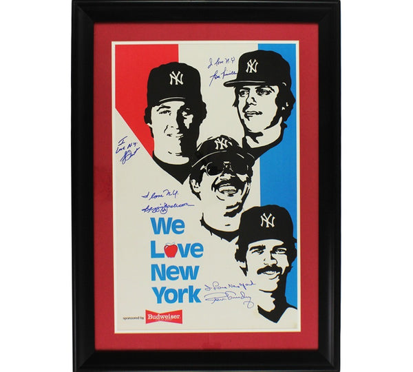 Reggie Jackson, Lou Piniella, Dent, Guidry Signed Framed We Love New York Poster