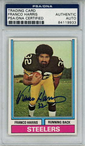 Franco Harris Autographed/Signed 1974 Topps #220 Trading Card PSA Slab 43691