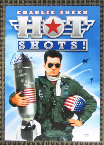 Hot Shots CHARLIE SHEEN Signed 11x17 Movie Poster AUTO - "Topper Harley" - PSA