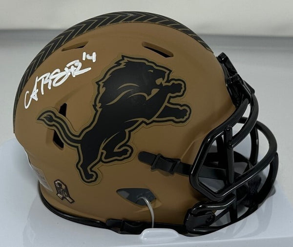 Lions AMON-RA ST. BROWN Signed Riddell 2023 SALUTE Speed Mini Helmet AUTO - BAS