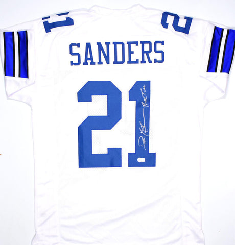 Deion Sanders Autographed White Pro Style Jersey w/Prime Time - Beckett W Holo