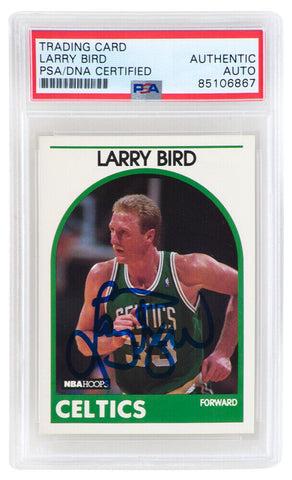 Larry Bird Signed Celtics 1989 NBA Hoops Basketball Card #150 - (PSA Slabbed)
