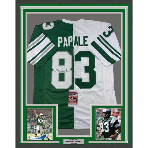 Framed Autographed/Signed Vince Papale 35x39 Philadelphia Split Jersey JSA COA