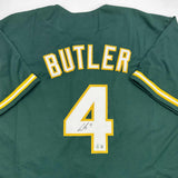 Autographed/Signed Lawrence Butler Oakland Green Baseball Jersey Beckett BAS COA