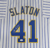 Brewers 82 AL Champ JIM SLATON Signed Custom Replica Pinstripe Jersey AUTO - JSA