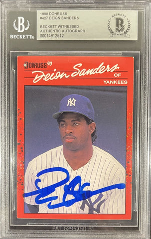 Deion Sanders Signed 1990 Donruss #427 New York Yankees Card Beckett 32093