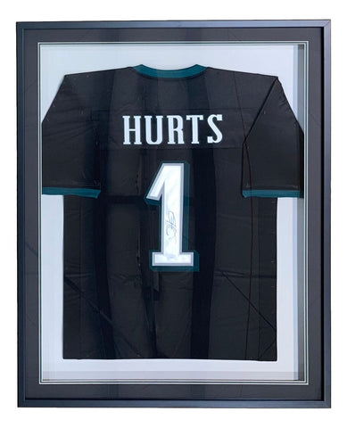 Jalen Hurts Signed Framed Custom Black Pro Style Football Jersey JSA Hologram