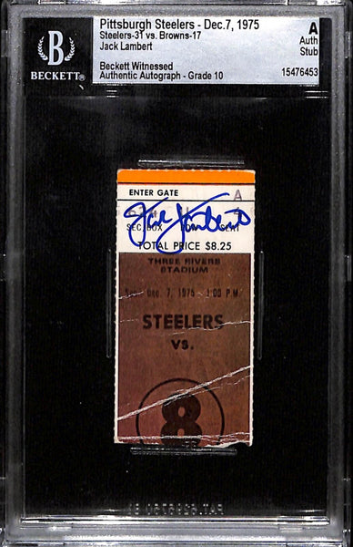Jack Lambert Signed Pittsburgh Steelers 12/7/75 Ticket Stub Slab Beckett 38403