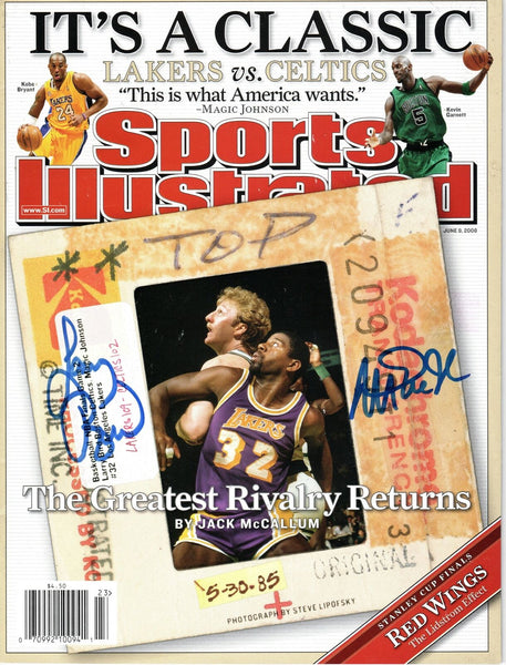 Larry Bird & Magic Johnson Signed Celtics Lakers Sports Illustrated 6/9/08 BAS