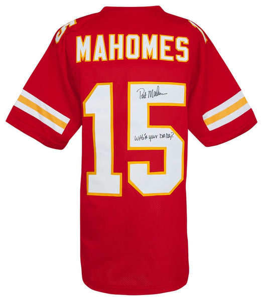 Pat (Patrick) Mahomes Sr Signed Red #15 Custom Football Jersey w/Daddy? (SS COA)