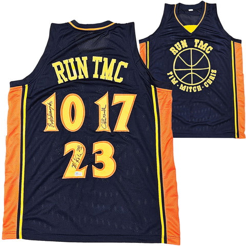 WARRIORS RUN TMC AUTOGRAPHED DARK BLUE JERSEY 3 SIGS MULLIN HARDAWAY BECKETT