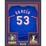 Framed Autographed/Signed Adolis Garcia 35x39 Texas Blue Baseball Jersey BAS COA