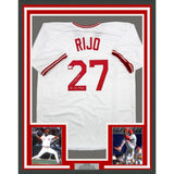 Framed Autographed/Signed Jose Rijo 35x39 Cincinnati White Jersey Beckett COA