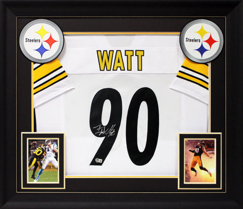 T.J. Watt Authentic Signed White Pro Style Framed Jersey Autographed BAS Witness