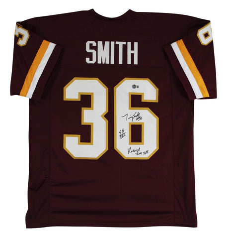 Timmy Smith "Record 204 Yards SB XXII" Signed Maroon Pro Style Jersey BAS Wit