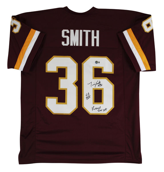Timmy Smith "Record 204 Yards SB XXII" Signed Maroon Pro Style Jersey BAS Wit