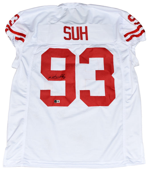 NDAMUKONG SUH SIGNED NEBRASKA CORNHUSKERS #93 WHITE GAME CUT JERSEY BECKETT