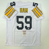 Autographed/Signed JACK HAM HOF 88 Pittsburgh White Football Jersey JSA COA