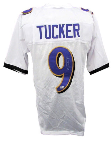 Justin Tucker Signed White Custom Football Jersey Ravens Beckett 184897