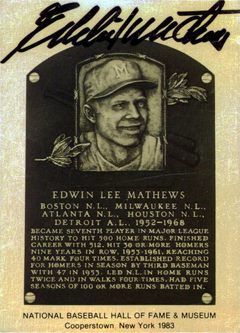 Tigers Eddie Matthews Authentic Signed HOF Plaque Metal Card JSA #T19983