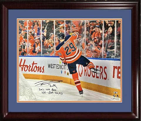 Leon Draisaitl Oilers Signed 16x20 Photo framed Art Ross Auto /129 Fanatics COA