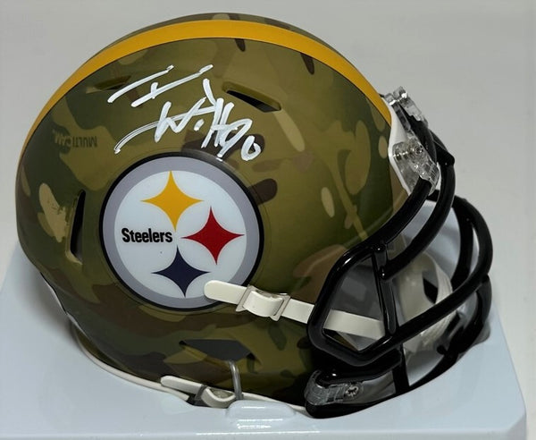 Steelers TJ WATT Signed Riddell Speed CAMO Mini Helmet AUTO - Badgers - BAS