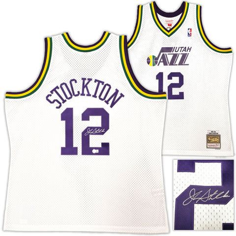 JAZZ JOHN STOCKTON AUTOGRAPHED WHITE M&N 1991-92 JERSEY XXL BECKETT 224337