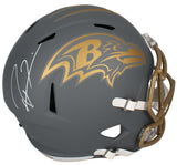 Ray Lewis Autographed Ravens Slate Full Size Speed Helmet Beckett Witnessed