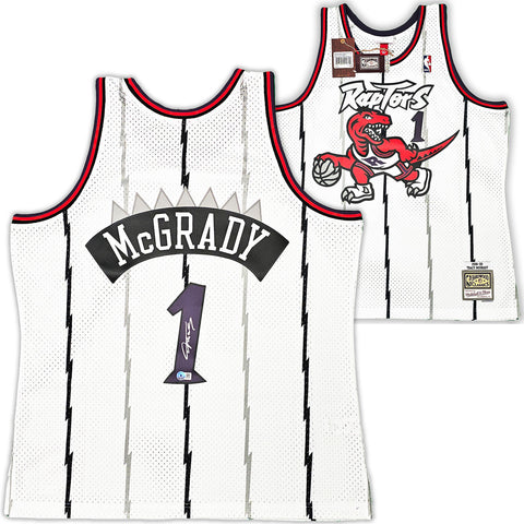 RAPTORS TRACY MCGRADY AUTOGRAPHED WHITE AUTHENTIC M&N 1998-99 JERSEY XL BECKETT