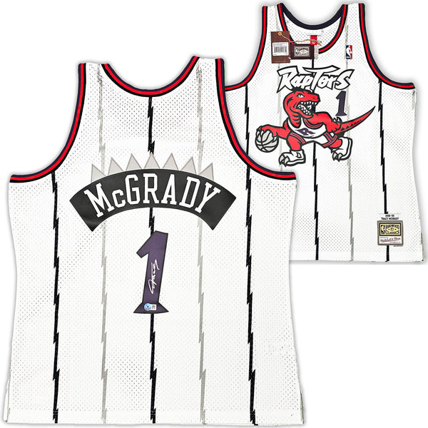 RAPTORS TRACY MCGRADY AUTOGRAPHED WHITE AUTHENTIC M&N 1998-99 JERSEY XL BECKETT