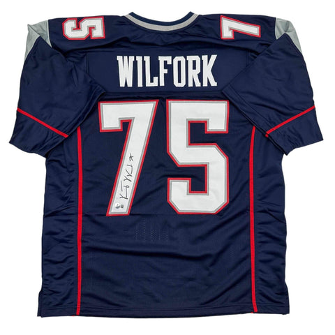 Autographed/Signed Vince Wilfork New England Blue Jersey Beckett BAS COA