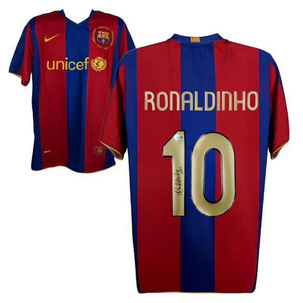 Ronaldinho Signed FC Barcelona Home Soccer Jersey #10 with Beckett COA