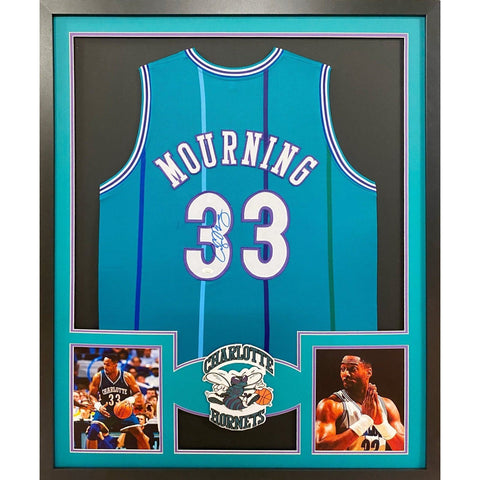 Alonzo Mourning Autographed Signed Framed Charlotte Hornets Jersey JSA