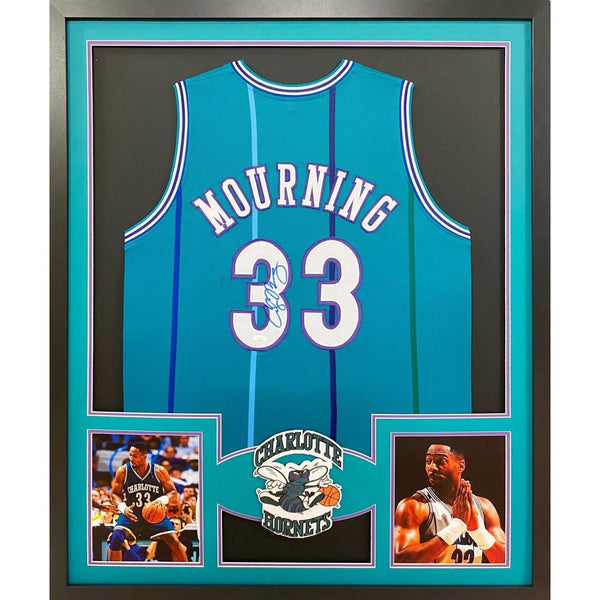 Alonzo Mourning Autographed Signed Framed Charlotte Hornets Jersey JSA