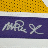 Framed Autographed/Signed Larry Bird & Magic Johnson 35x39 Dual Jersey JSA COA