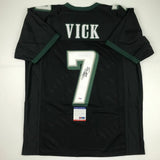 Autographed/Signed MICHAEL MIKE VICK Philadelphia Black Football Jersey PSA COA