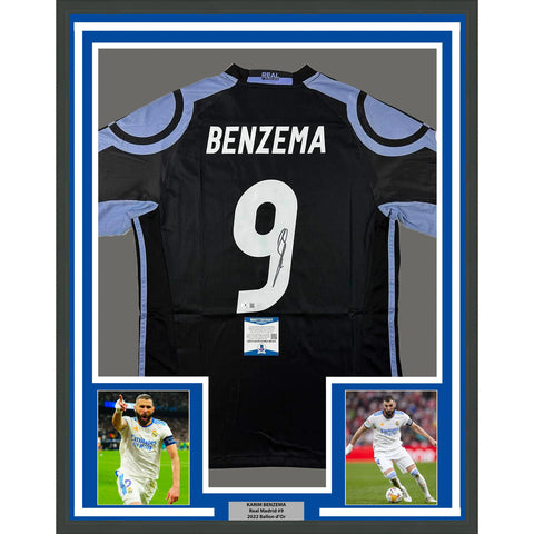 Framed Autographed/Signed Karim Benzema 33x42 Real Madrid 2016-17 Jersey BAS COA